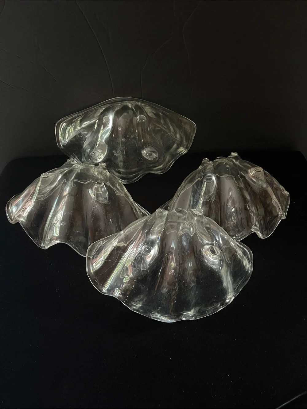 MCM Lot of Four (4) Clear Plastic Lucite Clam Shell Serving Dishes